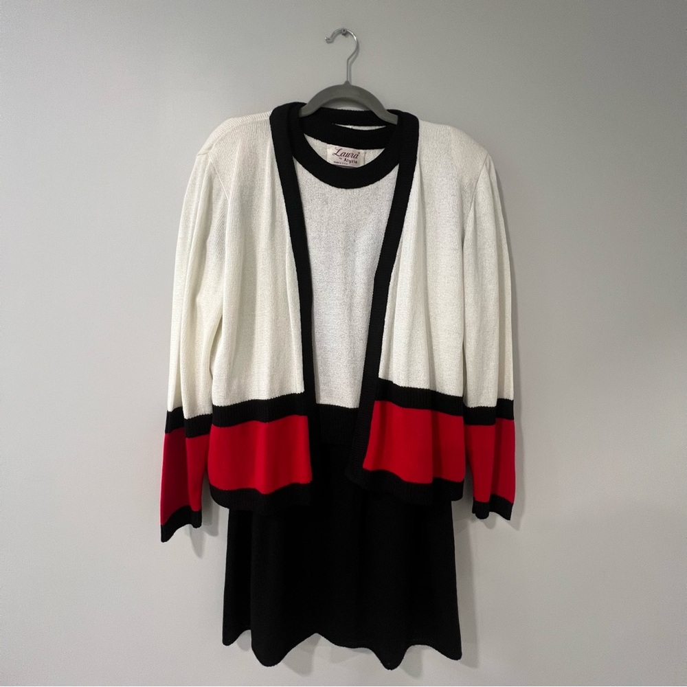 Vintage Laura by Alyzia 3 Pc Knit Colorblock Skirt Suit 16